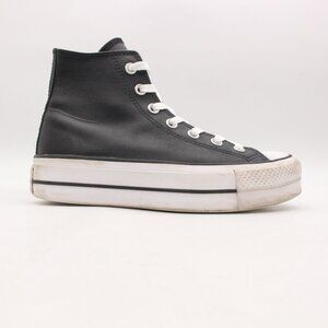 Converse All Star Platform Hi Women’s size 6.5 Black Leather White Shoes 561675C